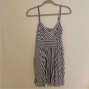 Express white and navy striped sun dress small